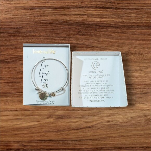 Love This Life Stainless Steel Bangle Bracelet With Charms  New - Picture 1 of 7